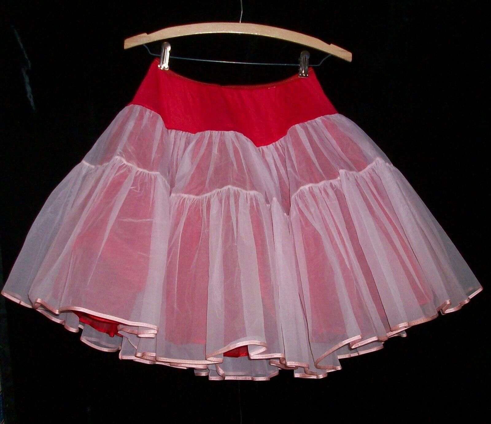 Vintage 50-60s Pink & Red Tiered Circle Swing Square Dance Stiff Nylon ...