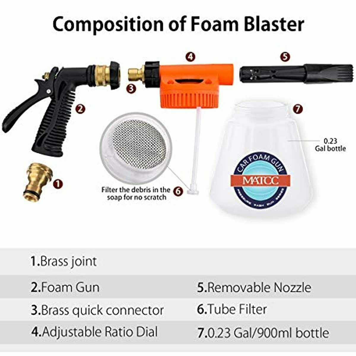 MATCC Car Foam Gun Foam Cannon Blaster 6 Adjustment Ratio Dial Foam