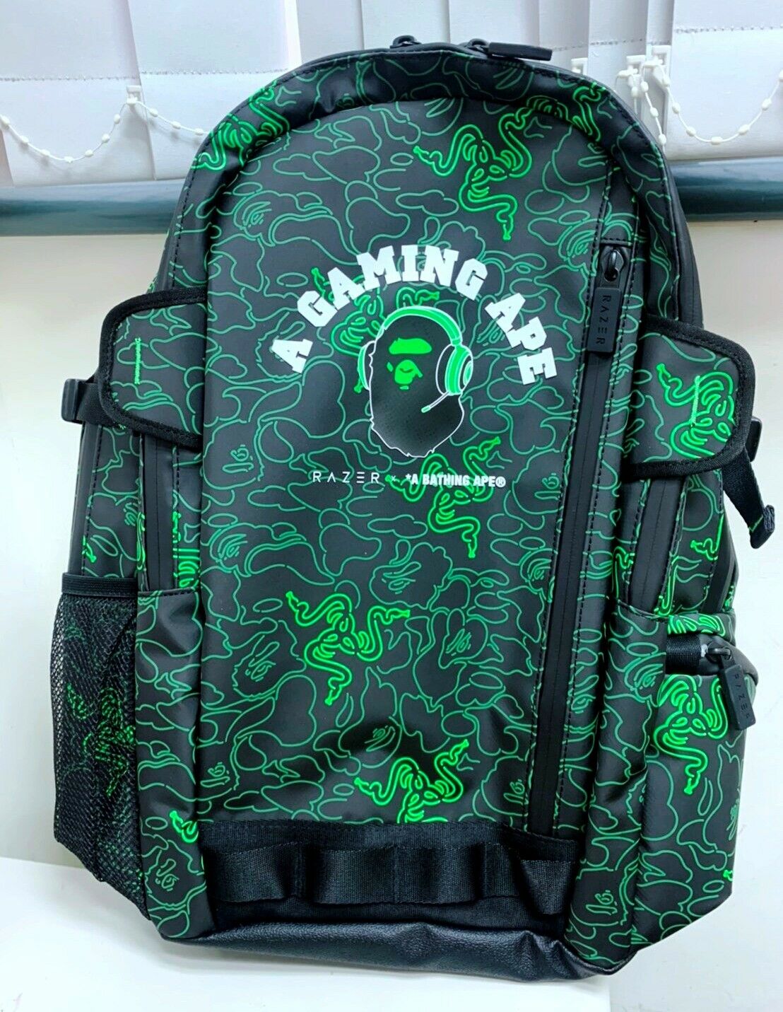 BAPE X RAZER A BATHING APE NEON CAMO ROGUE 15" BACKPACK GREEN COLOR