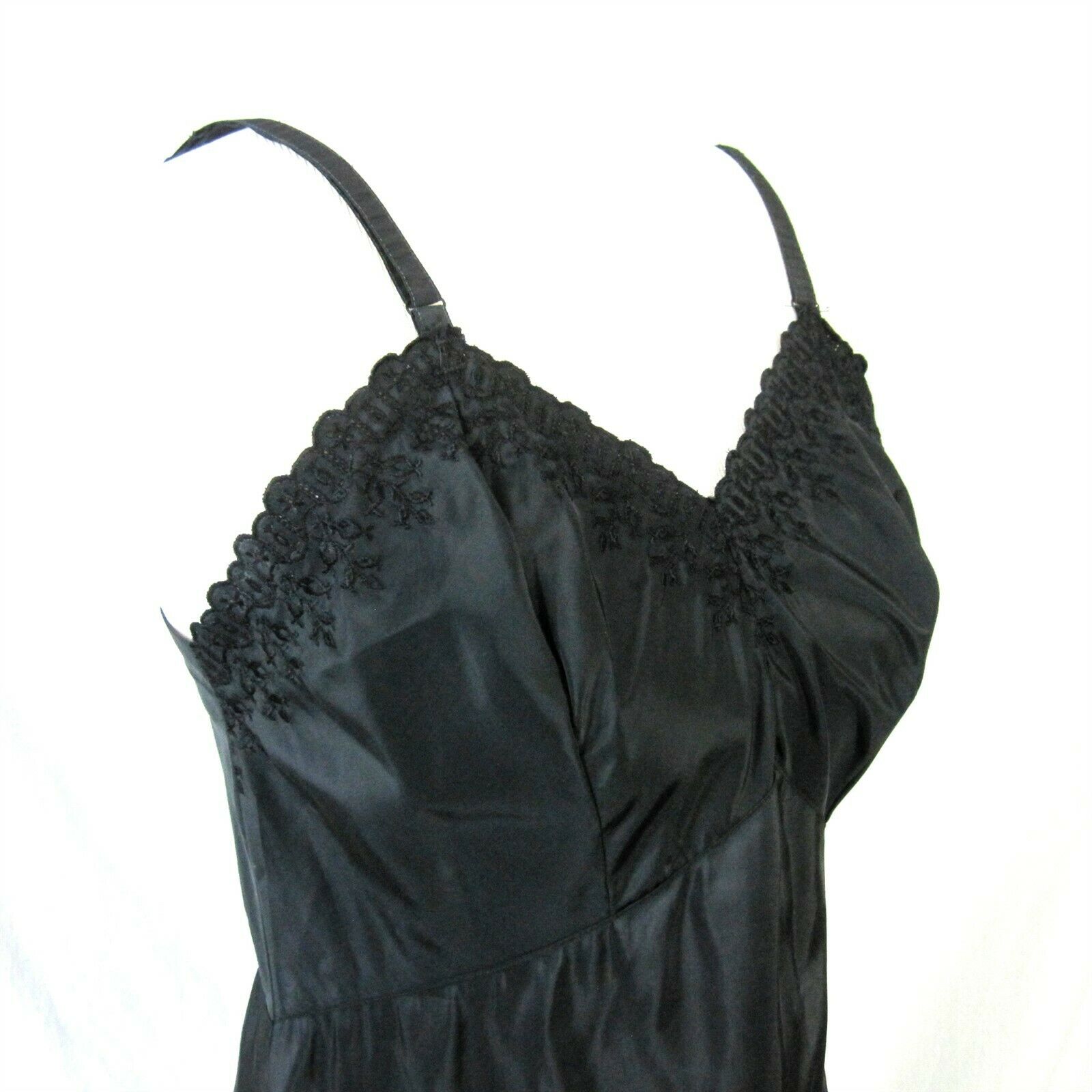 Carol Brent Black Acetate Full Slip 34 Vintage 1950s Lingerie