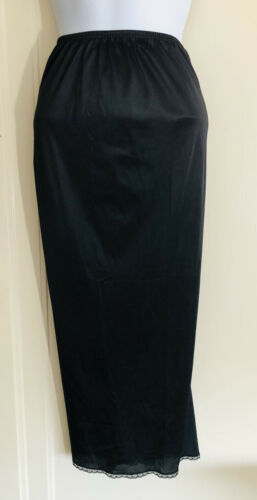 Vintage Vassarette Satin Nylon Long Half Slip Lovely Lace Hem Black Xl