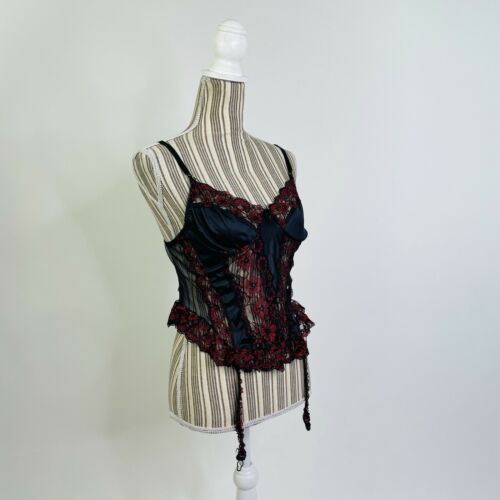 Vintage Ashley Taylor USA Bustier Lace Floral Red & Black Lingerie ...